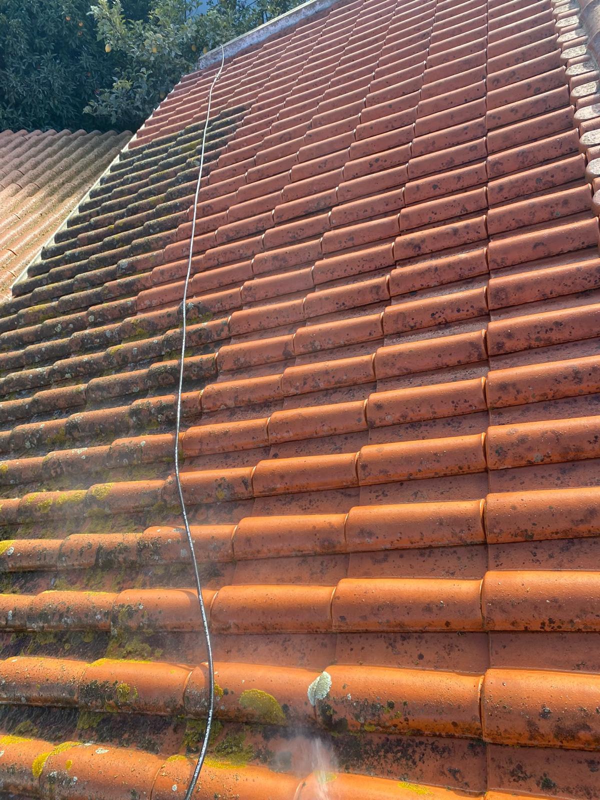 Hidrolimpeza de telhado a remover musgo e sujidade das telhas